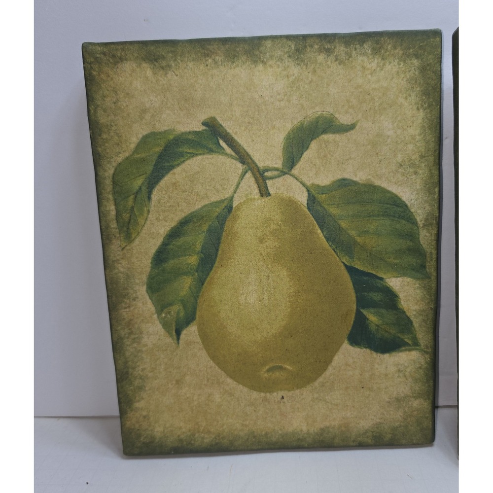 Vintage Style Botanical Pear Canvas Wall Art Green Fruit Kitchen Decor 10x8